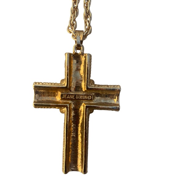 Jeane Dixon Zodiac Horoscope Astrological Glass Gold Tone Cross Pendant Necklace - Picture 4 of 4